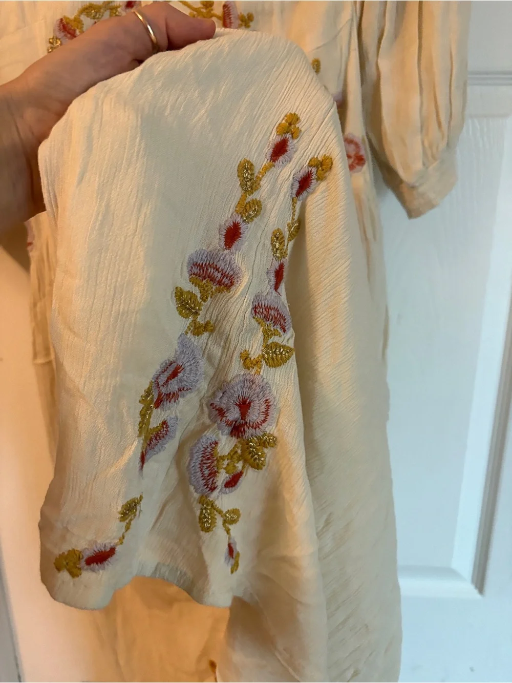 Free People Day Glow Midi Floral Embroidered Cream Dress